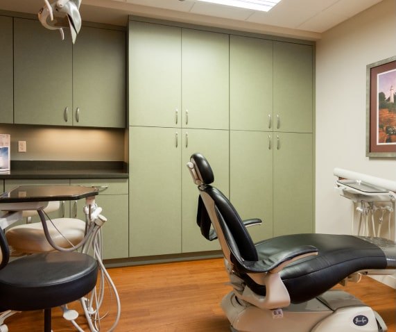 Our dental office with a modern dental chair in the middle